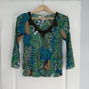 Alberto Makali Blue and Green Swirl Medium Blouse